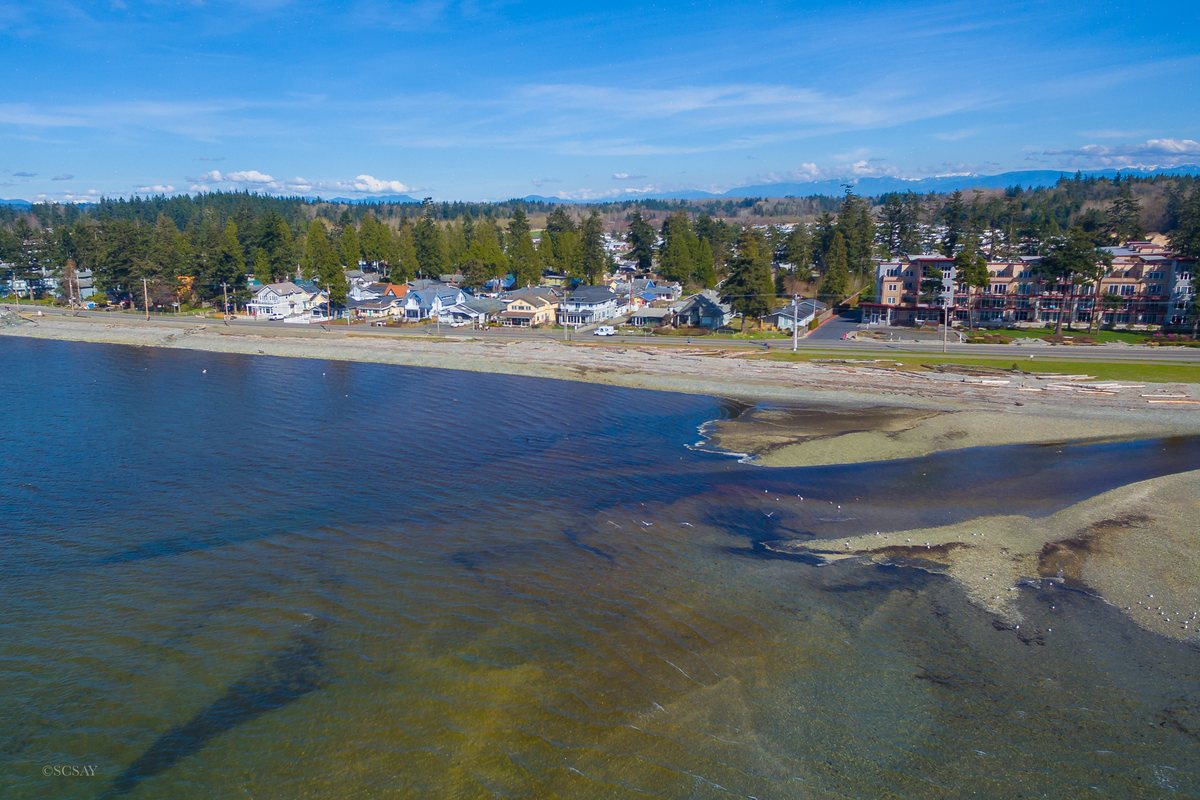 Aerial view of the beach and waterfront homes at Birch Bay near Blaine, WA
