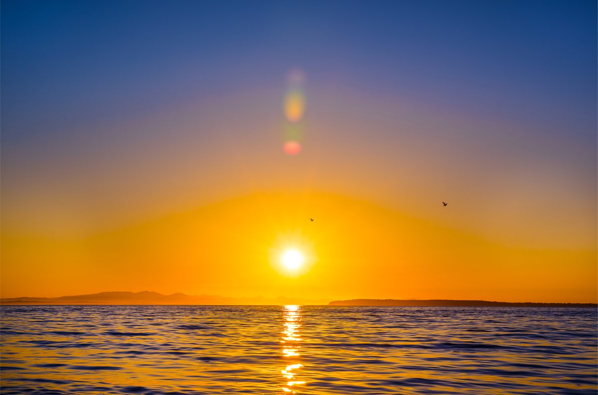 Golden sunset over the water near Blaine, WA